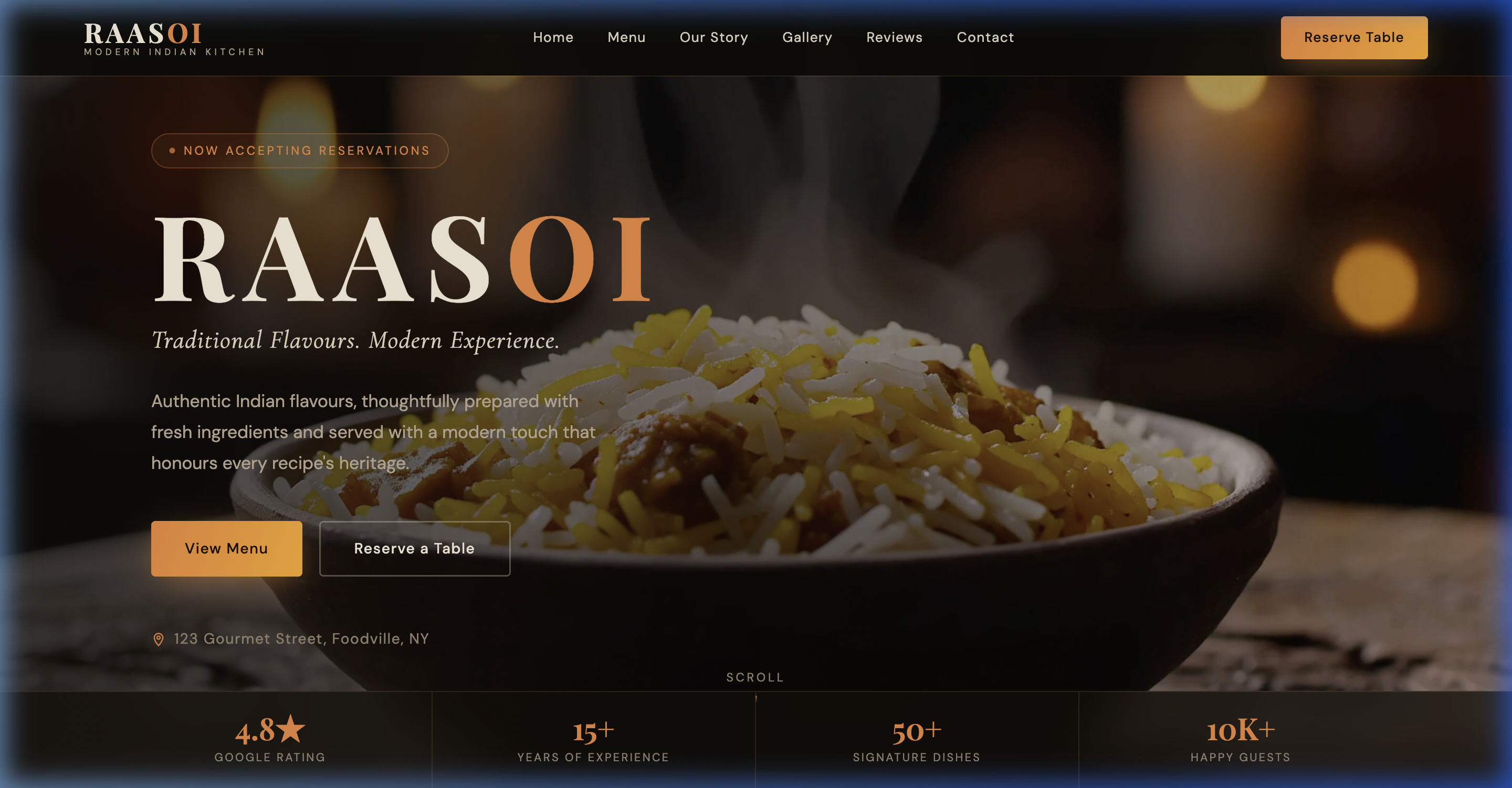 RAASOI Modern Indian Kitchen live website screenshot