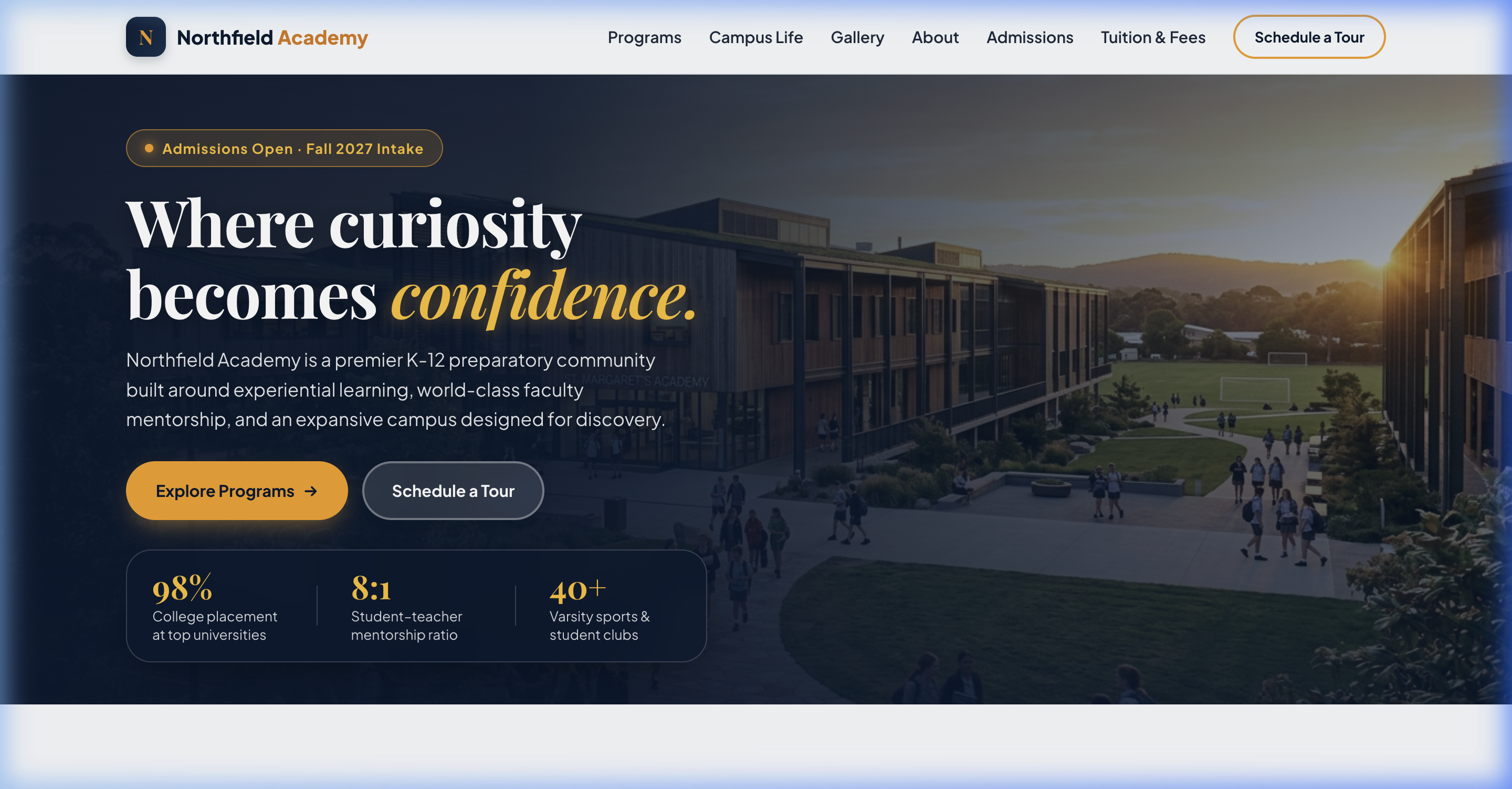 Northfield Academy live website screenshot